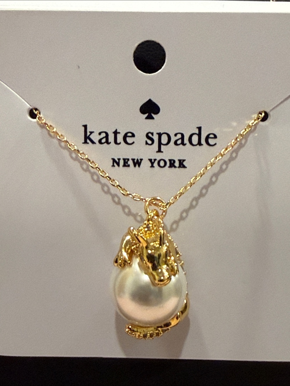 kate spade | Gold Plated Dragon Pearl & Crystal Pendant Necklace 🐉 GOT FANS - Picture 2 of 3